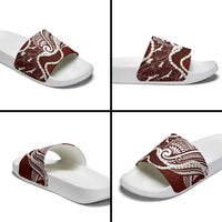 Aloha Hawaii Kalo Pikake Lei Slide Sandals Chest Tattoo Oxblood Hawaiian Pattern LT14 - Polynesian Pride