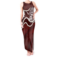 Aloha Hawaii Kalo Pikake Lei Tank Maxi Dress Chest Tattoo Oxblood Hawaiian Pattern