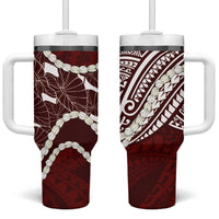 Aloha Hawaii Kalo Pikake Lei Tumbler With Handle Chest Tattoo Oxblood Hawaiian Pattern LT14 One Size: 40 oz Oxblood - Polynesian Pride