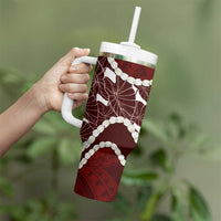 Aloha Hawaii Kalo Pikake Lei Tumbler With Handle Chest Tattoo Oxblood Hawaiian Pattern LT14 - Polynesian Pride