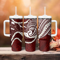 Aloha Hawaii Kalo Pikake Lei Tumbler With Handle Chest Tattoo Oxblood Hawaiian Pattern LT14 - Polynesian Pride