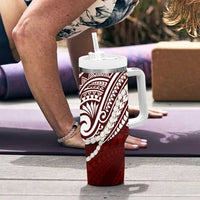 Aloha Hawaii Kalo Pikake Lei Tumbler With Handle Chest Tattoo Oxblood Hawaiian Pattern LT14 - Polynesian Pride