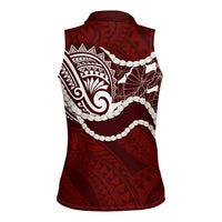 Aloha Hawaii Kalo Pikake Lei Women Sleeveless Polo Shirt Chest Tattoo Oxblood Hawaiian Pattern