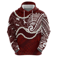 Aloha Hawaii Kalo Pikake Lei Zip Hoodie Chest Tattoo Oxblood Hawaiian Pattern LT14 - Polynesian Pride