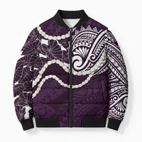 Aloha Hawaii Kalo Pikake Lei Bomber Puffer Jacket Chest Tattoo Purple Hawaiian Pattern LT14 Unisex Purple - Polynesian Pride