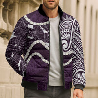 Aloha Hawaii Kalo Pikake Lei Bomber Puffer Jacket Chest Tattoo Purple Hawaiian Pattern LT14 - Polynesian Pride