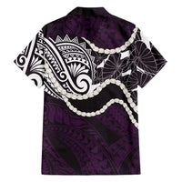 Aloha Hawaii Kalo Pikake Lei Family Matching Off Shoulder Maxi Dress and Hawaiian Shirt Chest Tattoo Purple Hawaiian Pattern
