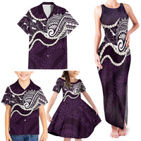 Aloha Hawaii Kalo Pikake Lei Family Matching Tank Maxi Dress and Hawaiian Shirt Chest Tattoo Purple Hawaiian Pattern