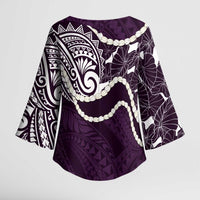 Aloha Hawaii Kalo Pikake Lei Kimono Sleeve Blouse Chest Tattoo Purple Hawaiian Pattern LT14 - Polynesian Pride