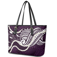 Aloha Hawaii Kalo Pikake Lei Leather Tote Bag Chest Tattoo Purple Hawaiian Pattern LT14 - Polynesian Pride