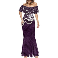 Aloha Hawaii Kalo Pikake Lei Mermaid Dress Chest Tattoo Purple Hawaiian Pattern LT14 - Polynesian Pride