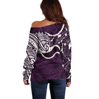 Aloha Hawaii Kalo Pikake Lei Off Shoulder Sweater Chest Tattoo Purple Hawaiian Pattern LT14 - Polynesian Pride