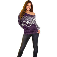 Aloha Hawaii Kalo Pikake Lei Off Shoulder Sweater Chest Tattoo Purple Hawaiian Pattern LT14 - Polynesian Pride