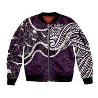 Aloha Hawaii Kalo Pikake Lei Sleeve Zip Bomber Jacket Chest Tattoo Purple Hawaiian Pattern LT14 Unisex Purple - Polynesian Pride
