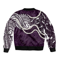 Aloha Hawaii Kalo Pikake Lei Sleeve Zip Bomber Jacket Chest Tattoo Purple Hawaiian Pattern LT14 - Polynesian Pride