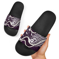 Aloha Hawaii Kalo Pikake Lei Slide Sandals Chest Tattoo Purple Hawaiian Pattern LT14 - Polynesian Pride