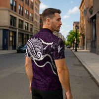 Aloha Hawaii Kalo Pikake Lei Zipper Polo Shirt Chest Tattoo Purple Hawaiian Pattern LT14 - Polynesian Pride