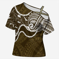 Aloha Hawaii Kalo Pikake Lei Cross Shoulder Shirt Chest Tattoo Gold Hawaiian Pattern LT14 Female Gold - Polynesian Pride