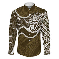 Aloha Hawaii Kalo Pikake Lei Family Matching Off Shoulder Short Dress and Hawaiian Shirt Chest Tattoo Gold Hawaiian Pattern