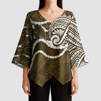 Aloha Hawaii Kalo Pikake Lei Kimono Sleeve Blouse Chest Tattoo Gold Hawaiian Pattern LT14 - Polynesian Pride