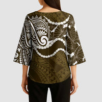 Aloha Hawaii Kalo Pikake Lei Kimono Sleeve Blouse Chest Tattoo Gold Hawaiian Pattern LT14 - Polynesian Pride