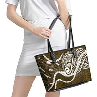Aloha Hawaii Kalo Pikake Lei Leather Tote Bag Chest Tattoo Gold Hawaiian Pattern LT14 - Polynesian Pride