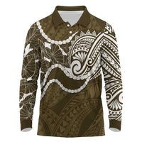 Aloha Hawaii Kalo Pikake Lei Long Sleeve Polo Shirt Chest Tattoo Gold Hawaiian Pattern LT14 Gold - Polynesian Pride
