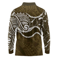 Aloha Hawaii Kalo Pikake Lei Long Sleeve Polo Shirt Chest Tattoo Gold Hawaiian Pattern LT14 - Polynesian Pride