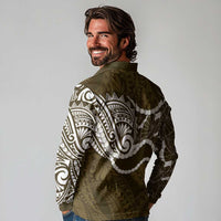 Aloha Hawaii Kalo Pikake Lei Long Sleeve Polo Shirt Chest Tattoo Gold Hawaiian Pattern LT14 - Polynesian Pride