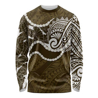 Aloha Hawaii Kalo Pikake Lei Long Sleeve Shirt Chest Tattoo Gold Hawaiian Pattern LT14 Unisex Gold - Polynesian Pride
