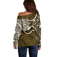 Aloha Hawaii Kalo Pikake Lei Off Shoulder Sweater Chest Tattoo Gold Hawaiian Pattern LT14 - Polynesian Pride