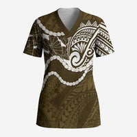 Aloha Hawaii Kalo Pikake Lei Scrub Top Chest Tattoo Gold Hawaiian Pattern LT14 Adult Gold - Polynesian Pride