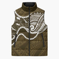 Aloha Hawaii Kalo Pikake Lei Sleeveless Puffer Jacket Chest Tattoo Gold Hawaiian Pattern LT14 Unisex Gold - Polynesian Pride