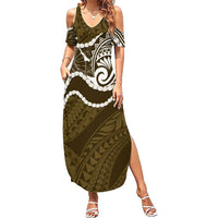 Aloha Hawaii Kalo Pikake Lei Summer Maxi Dress Chest Tattoo Gold Hawaiian Pattern LT14 Women Gold - Polynesian Pride