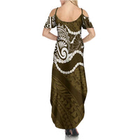 Aloha Hawaii Kalo Pikake Lei Summer Maxi Dress Chest Tattoo Gold Hawaiian Pattern LT14 - Polynesian Pride