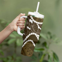 Aloha Hawaii Kalo Pikake Lei Tumbler With Handle Chest Tattoo Gold Hawaiian Pattern LT14 - Polynesian Pride