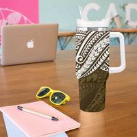 Aloha Hawaii Kalo Pikake Lei Tumbler With Handle Chest Tattoo Gold Hawaiian Pattern LT14 - Polynesian Pride