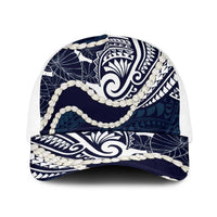 Aloha Hawaii Kalo Pikake Lei Baseball Net Cap Chest Tattoo Oxford Blue Hawaiian Pattern LT14 One Size White Oxford Blue - Polynesian Pride