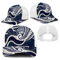Aloha Hawaii Kalo Pikake Lei Baseball Net Cap Chest Tattoo Oxford Blue Hawaiian Pattern LT14 - Polynesian Pride