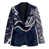 Aloha Hawaii Kalo Pikake Lei Blazer Chest Tattoo Oxford Blue Hawaiian Pattern LT14 Unisex Oxford Blue - Polynesian Pride