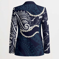 Aloha Hawaii Kalo Pikake Lei Blazer Chest Tattoo Oxford Blue Hawaiian Pattern LT14 - Polynesian Pride