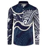 Aloha Hawaii Kalo Pikake Lei Button Sweatshirt Chest Tattoo Oxford Blue Hawaiian Pattern LT14 Oxford Blue - Polynesian Pride