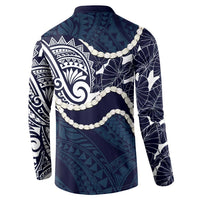 Aloha Hawaii Kalo Pikake Lei Button Sweatshirt Chest Tattoo Oxford Blue Hawaiian Pattern LT14 - Polynesian Pride