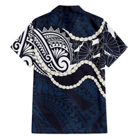 Aloha Hawaii Kalo Pikake Lei Family Matching Off The Shoulder Long Sleeve Dress and Hawaiian Shirt Chest Tattoo Oxford Blue Hawaiian Pattern