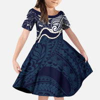 Aloha Hawaii Kalo Pikake Lei Family Matching Off Shoulder Short Dress and Hawaiian Shirt Chest Tattoo Oxford Blue Hawaiian Pattern
