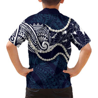 Aloha Hawaii Kalo Pikake Lei Family Matching Tank Maxi Dress and Hawaiian Shirt Chest Tattoo Oxford Blue Hawaiian Pattern
