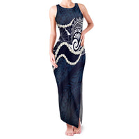 Aloha Hawaii Kalo Pikake Lei Family Matching Tank Maxi Dress and Hawaiian Shirt Chest Tattoo Oxford Blue Hawaiian Pattern