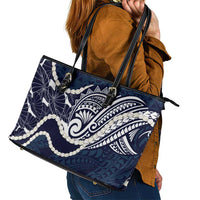 Aloha Hawaii Kalo Pikake Lei Leather Tote Bag Chest Tattoo Oxford Blue Hawaiian Pattern LT14 - Polynesian Pride