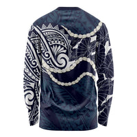 Aloha Hawaii Kalo Pikake Lei Long Sleeve Shirt Chest Tattoo Oxford Blue Hawaiian Pattern LT14 - Polynesian Pride