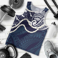 Aloha Hawaii Kalo Pikake Lei Men Tank Top Chest Tattoo Oxford Blue Hawaiian Pattern LT14 - Polynesian Pride